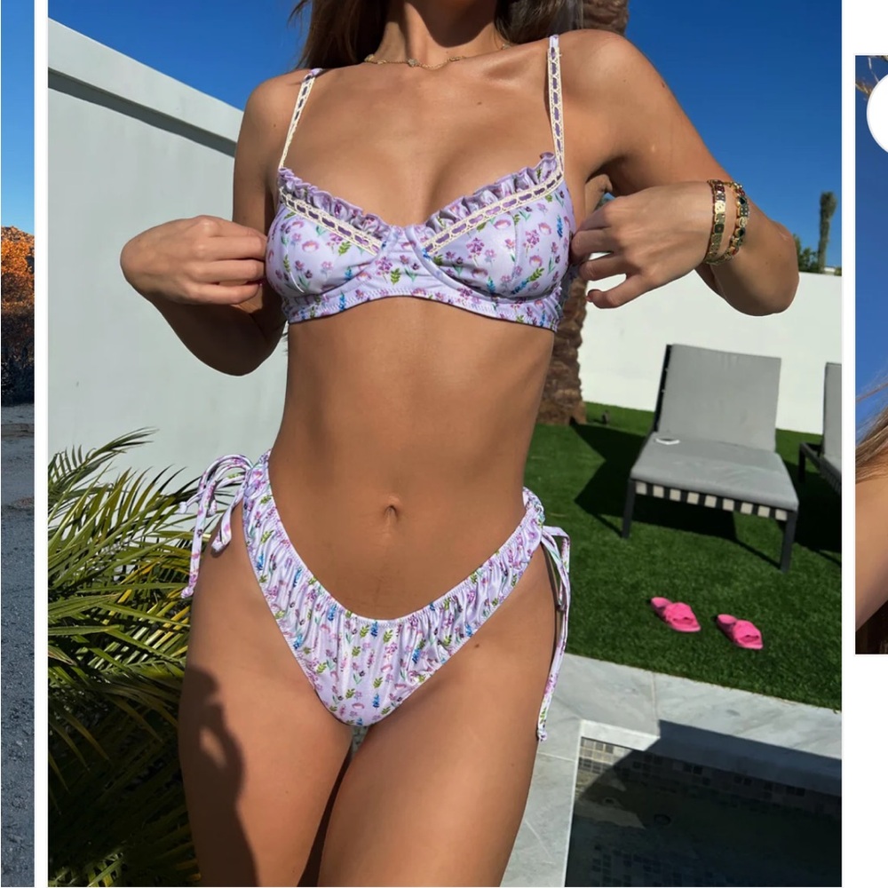 Strawberry Milk Mob Floral Bikini - Purple and White